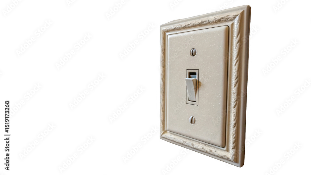 Poster classic light switch with ornate frame on a transparent background. the switch is in the off positio