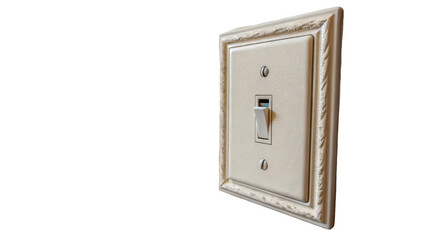 Classic light switch with ornate frame on a transparent background. The switch is in the off position, showcasing detailed craftsmanship and a vintage aesthetic
