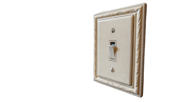Classic light switch with ornate frame on a transparent background. The switch is in the off position, showcasing detailed craftsmanship and a vintage aesthetic