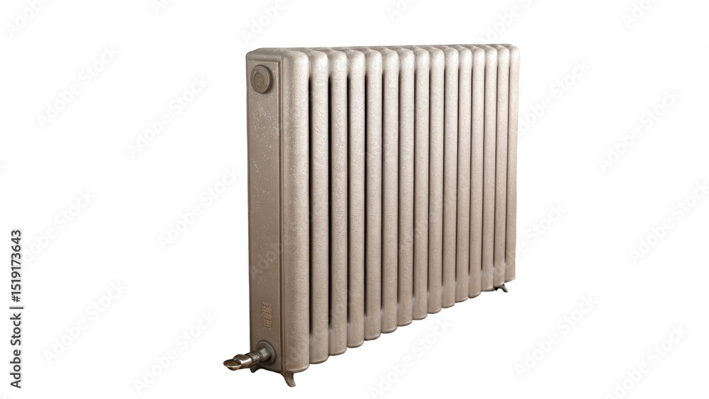 Poster classic metal radiator featuring vertical columns, isolated on a transparent background. ideal for i