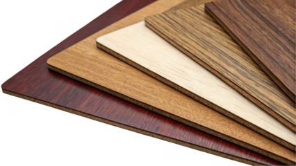 Decorative wooden panels stacked to create a gradient of textures and colors, featuring a transparent background for seamless integration into interior design projects