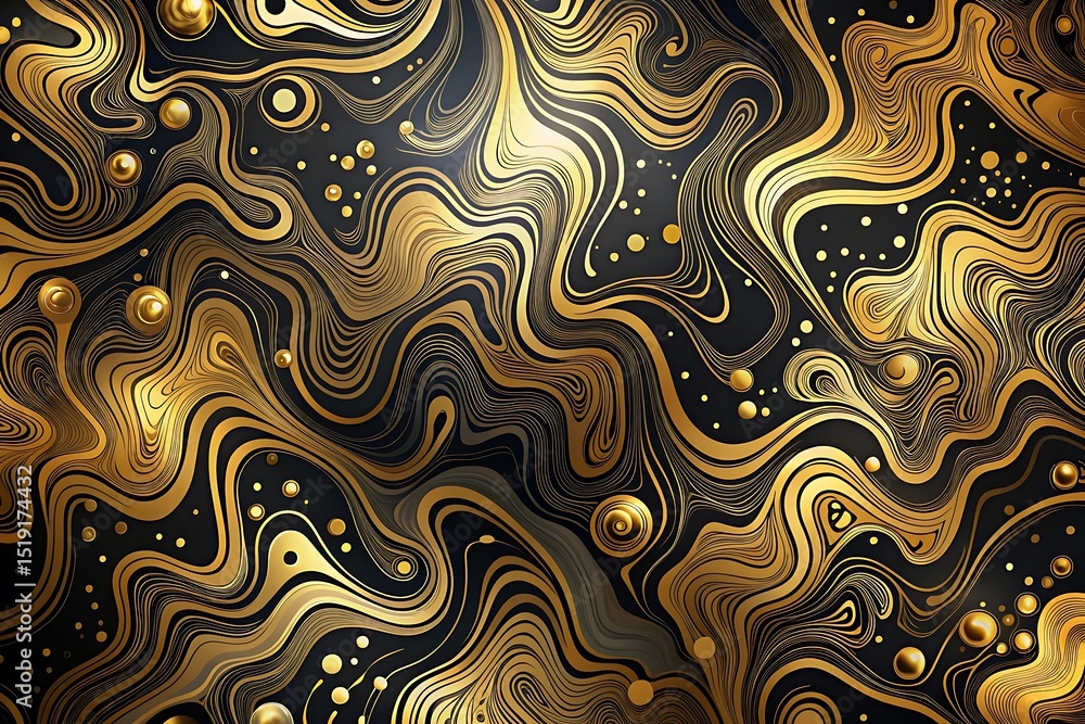 Aufkleber abstract golden waves and spheres create a luxurious and elegant pattern on a black background