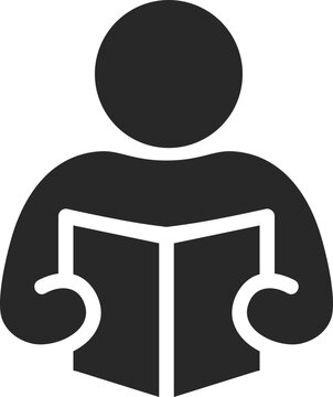 Student reading a book in school learning area, solid icon vector.