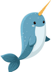Adorable Cartoon Narwhal Illustration Perfect for Kids' Projects