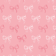 Pink and White Bow Seamless Pattern Cute Decorative Design for Fabric, Paper, and More