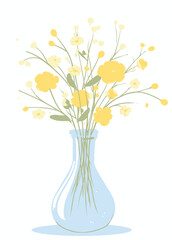 Cute Yellow Flowers in a Glass Vase Simple Floral Illustration