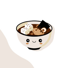 Adorable Kawaii Ramen Bowl Sticker Cute Japanese Food Illustration