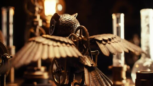 Steampunk owl mechanical bird clockwork wings gears