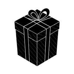 Black and white vector illustration of a gift box with a ribbon and bow ready to be gifted