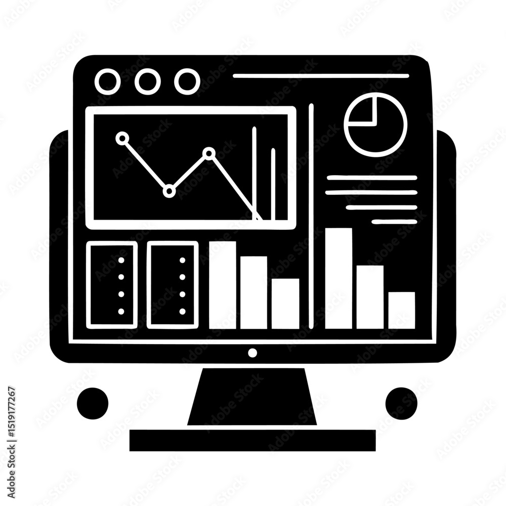 Poster silhouette of a computer screen showing business financial charts and data analysis