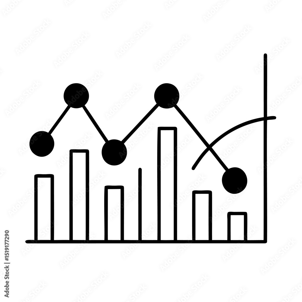 Poster simplified line graph and bar chart representation illustrating data analysis and business concepts