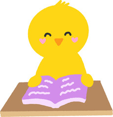 Chick Reading a Book – Cute Hand Drawn Illustration