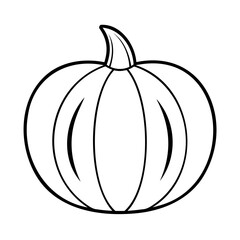 Simple black and white outlined illustration of a classic pumpkin for fall celebrations