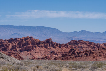 The Aztec Sandstone is an Early Jurassic geological formation of primarily eolian sand . Valley of Fire Road (Valley of Fire Highway), Clark County, Nevada geology. An outcrop or rocky outcrop. 
