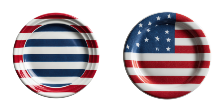 Decorative Plates with American Flag Designs Isolated on a Transparent Background
