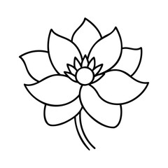 Simple black and white illustration of a beautiful lotus flower in minimalist style