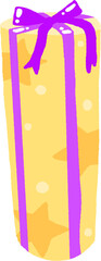 Yellow Cylindrical Gift Box with Purple Ribbon and Stars – Cute Sticker Art