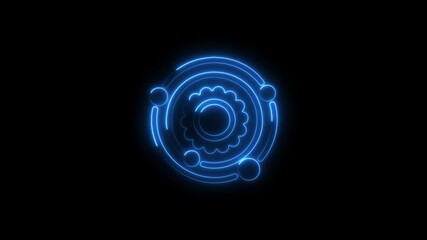 Glowing neon blue abstract geometric design on a dark black background - Powered by Adobe