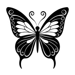 Elegant black and white butterfly vector illustration with decorative wing patterns