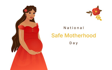 National Safe Motherhood Day banner template 11 April. Pregnant Mother Woman. Cute girl.