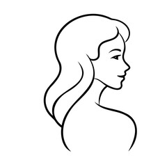 Elegant line art illustration of a woman in profile showing beauty and femininity