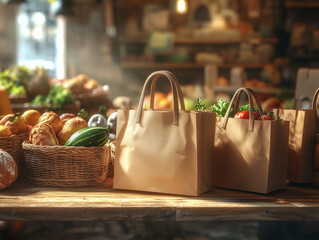 Eco Paper Bags with Fresh Produce at Market