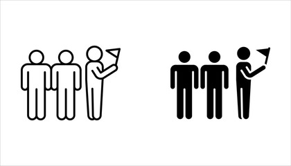 Tour guide icon set. Tourism. Travelling.  Tour guide with a flag outline vector icon on white background