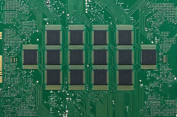 Close-Up of Circuit Board with Memory Chips. Generative AI.