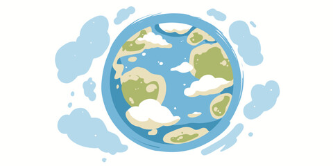 Earth Globe Illustration A Colorful Cartoon Planet with Clouds