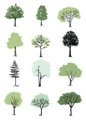 Fototapeta premium Green Tree Silhouettes A Collection of 12 Unique Tree Illustrations