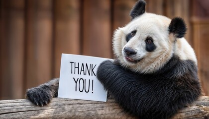 Thankful Panda Holding Sign Adorable Giant Panda Gratitude in Forest Backdrop, Radiating Warmth and Joy on a Spring Morning