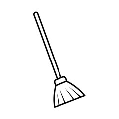 Simple black and white broom illustration isolated on white background for cleaning concepts