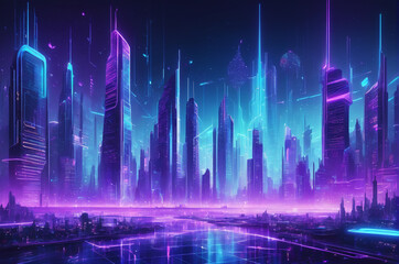 Futuristic Neon Skyline. Generative AI.