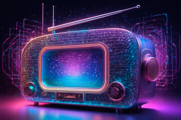 Futuristic Glowing Radio with Neon Colors. Generative AI.