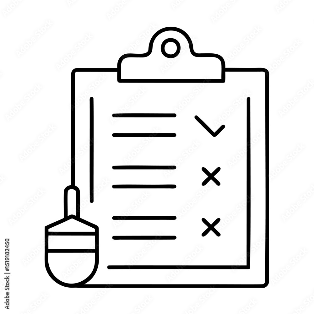 Poster simple vector icon of clipboard with brush and checked items for task management
