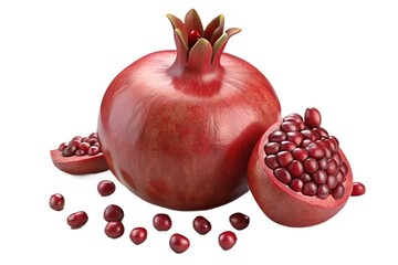 Whole pomegranate with seeds isolated on white background