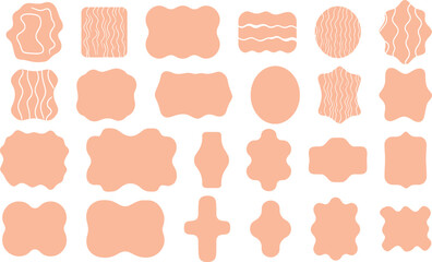 Abstract Shapes Vector Set, Peach Color, Isolated on White.