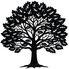 Obraz premium A serene tree with birds flying around it, surrounded by leaves, in a peaceful environment, viewed from the side