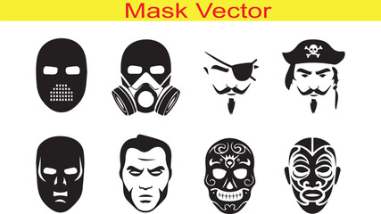 Face Mask Silhouette Icon Collection Set Vector Illutration on White Background