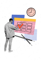 3D photo collage trend sketch template artwork of time management schedule young man tick done...