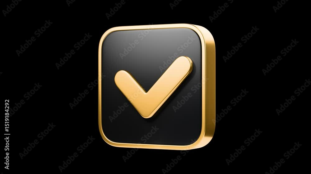 Poster check mark tick box. black and silver checkbox icon simple 360 rotation looped animation. transparen