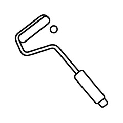 Simple black and white outline of a paint roller and additional paint spot element