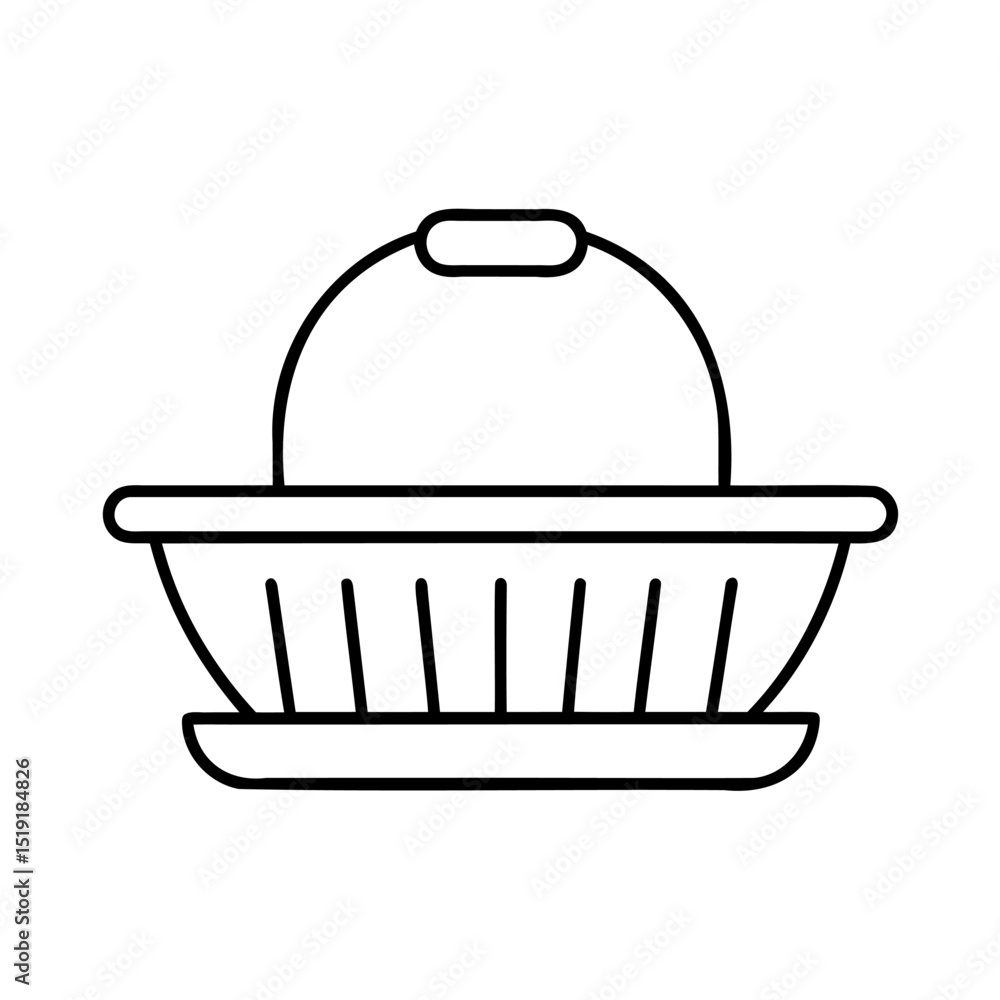 Poster black and white icon of a simple shopping basket with handle for various applications
