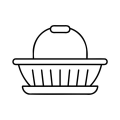 Black and white icon of a simple shopping basket with handle for various applications