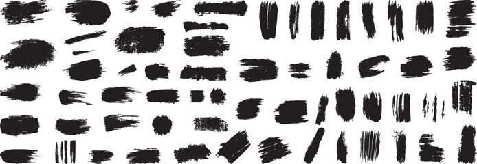 Brush Strokes Vector Set, Black Ink Texture Isolated on White Background