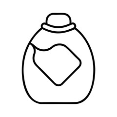 Simple black and white illustration of a stylized bottle with an empty label
