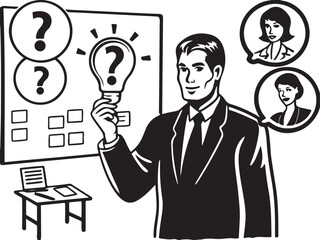 Businessman's hand sketching a bright lightbulb, symbolizing a powerful new business idea and the energy of creative thinking for success