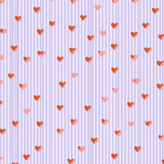 Lovely Seamless Pattern with Scattered Hearts and Vertical Stripes Perfect for Valentine's Day or Romantic Designs