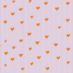 Lovely Seamless Pattern with Orange Hearts and Pink Stripes Perfect for Valentine's Day, Wedding, or Romantic Designs