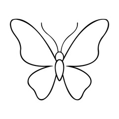 Simple black and white butterfly outline vector illustration isolated on white background
